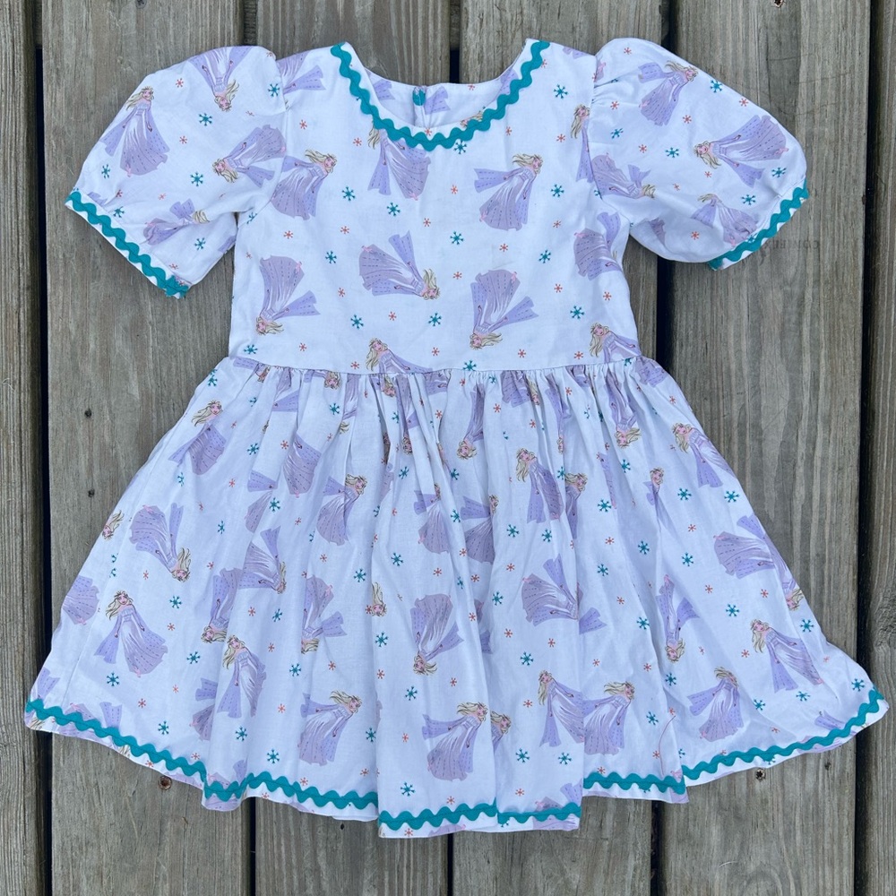 White and Purple Frozen Elsa Print Dress